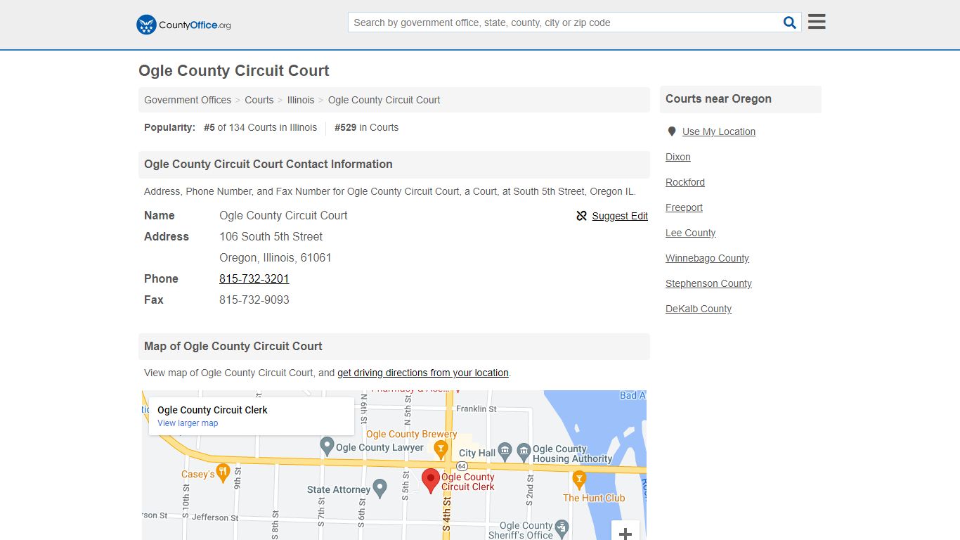 Ogle County Circuit Court - Oregon, IL (Address, Phone ...